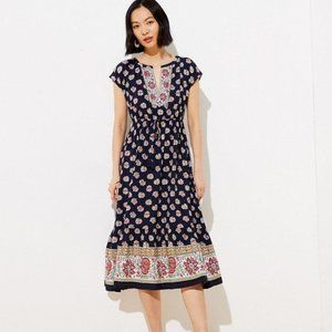 NWT LOFT Border Floral Tasseled Drawstring Midi